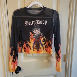 Betty Boop flame biker mesh long sleeve crop top medium